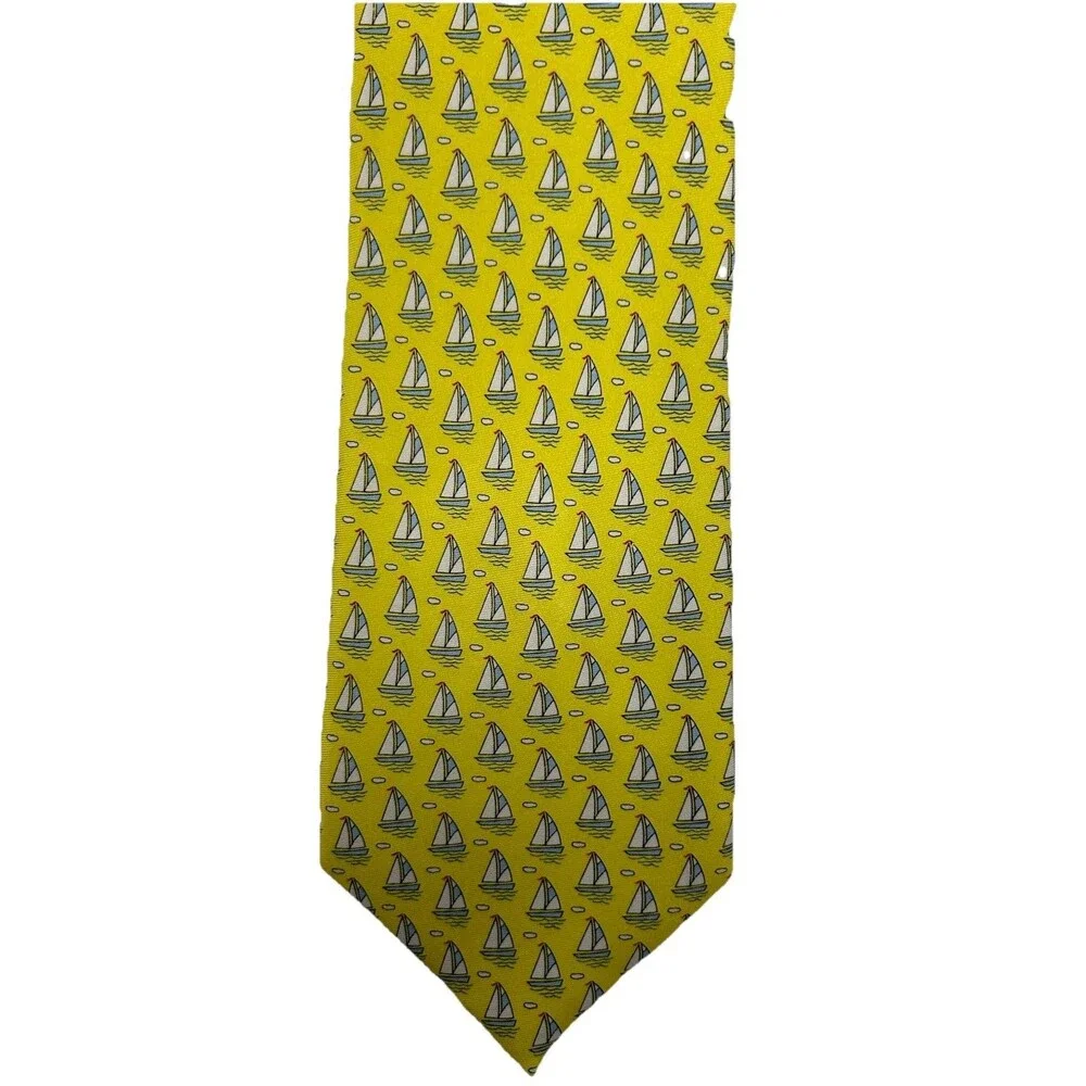 Twisted Fin 100% Silk Tie Yellow Sailboat Nautical‎ Print Naples Florida 59.75